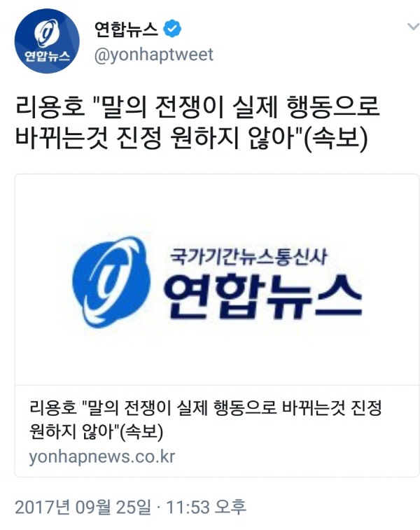 리용호 "말의 전쟁이 실제 행동으로 바뀌는것 진정 원하지 않아"(속보) | 인스티즈